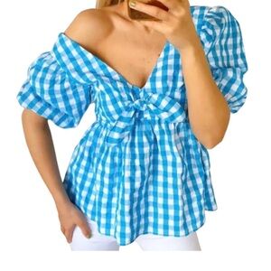 Lilly Pulitzer Blue Checkered Blouse Lilly Pulitzer Top-Sarafina Short Sleeve